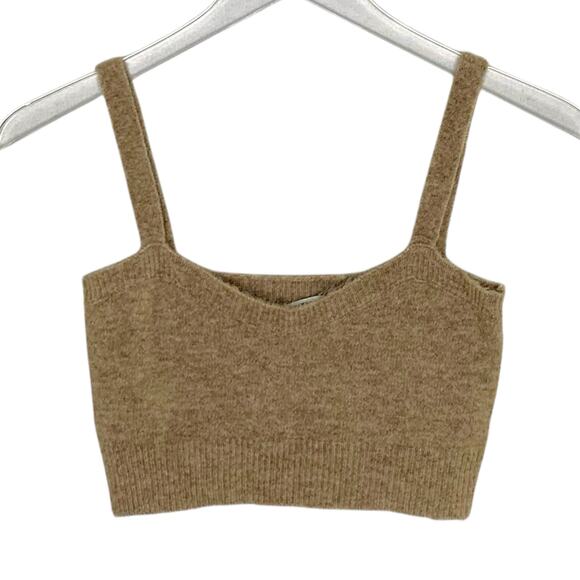 Zara S Womens Fuzzy Knit Tank Tan Neutral Sleeveless Cropped Blogger Fav - Picture 2 of 9